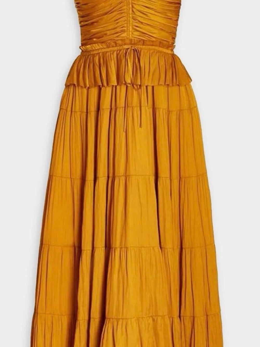 Ulla Johnson Goldenrod Silk Tiered Maxi Dress with Drawstring Peplum - Picture 2 of 7